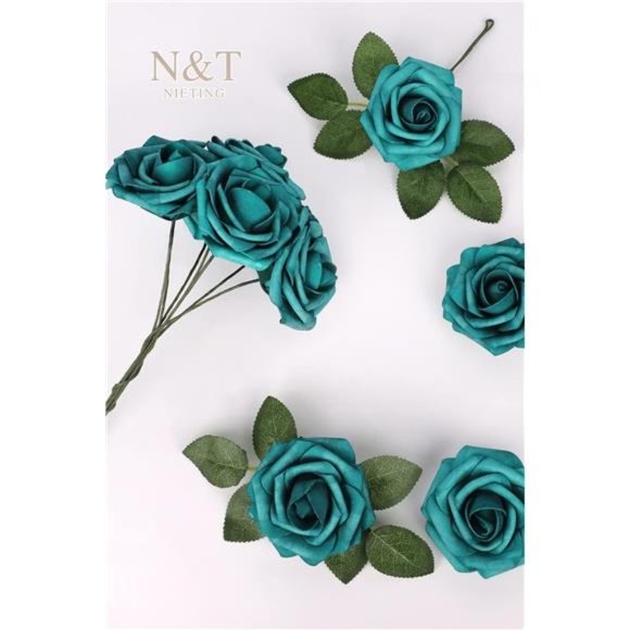 Artificial Flowers Foam Roses 25 pcs Peacock Green Mother's Day Fake Roses DIY - Picture 2 of 7